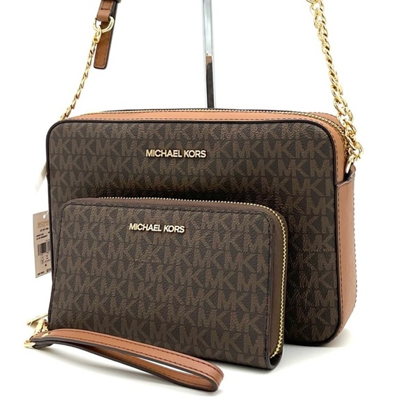 Michael Kors Large EW Crossbody Bag & JST LG Flat MF Phone Case Wallet Brown - Picture 1 of 12